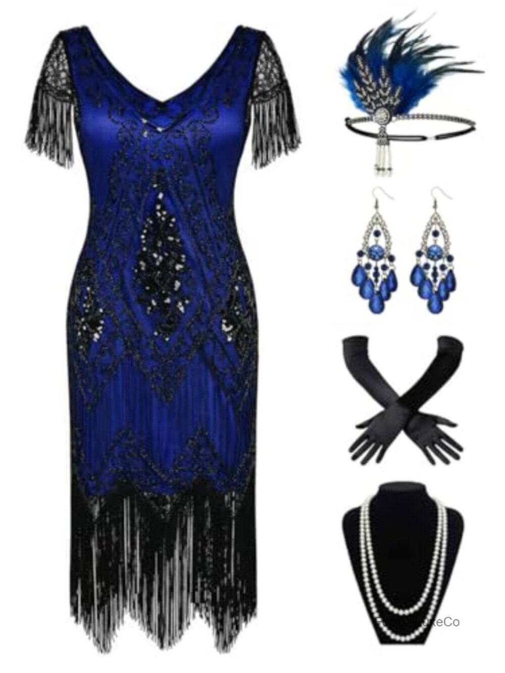 1920s Vintage Fringed Sleeve Gatsby Sequin Beaded Tassel Hem Flapper Party Dress
